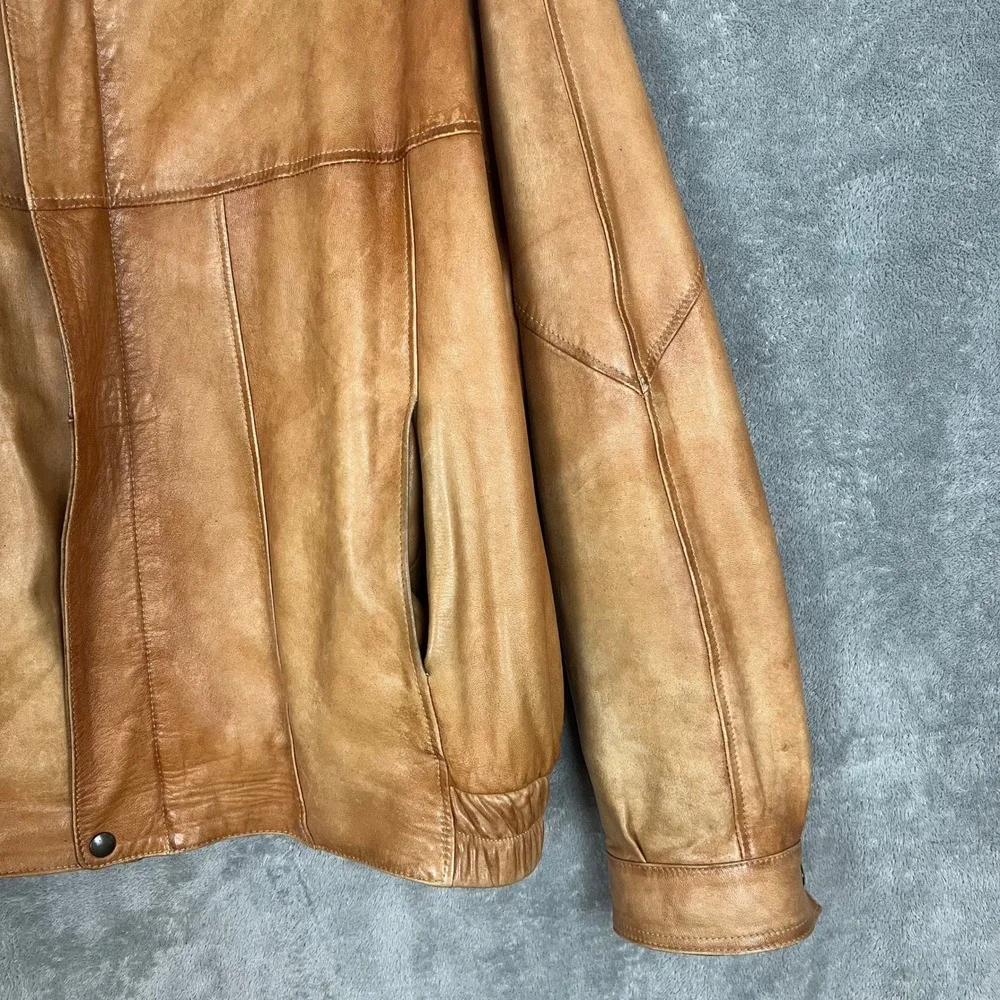 Vintage Vera Pelle Leather Bomber Jacket Mens‎ 52 Made In Italy Viscose Wool